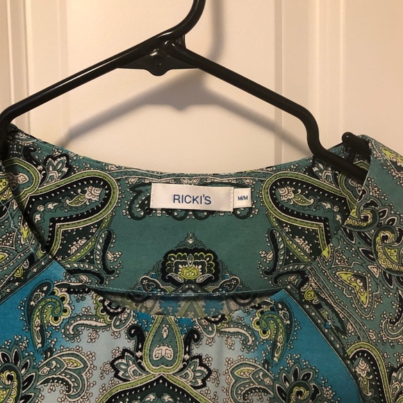 Teal Blue Paisley Dress - Picture 3 of 4